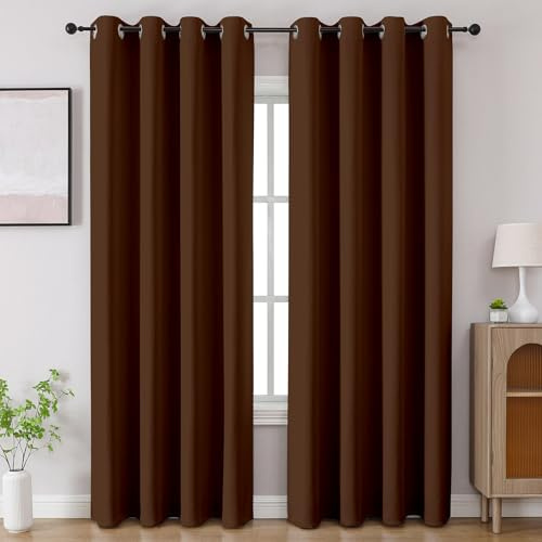 CUCRAF Brown Blackout Curtains 90 inch Length 2 Panels Set, Room Darkening Drapes for Living Room Bedroom, Thermal Insulated Light Blocking Grommet Window Curtain (W52 x L90 Inch)