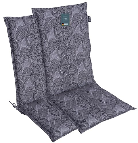 LILENO HOME Set di 2 cuscini per sedia da giardino con schienale alto, in foglie, colore antracite, comodi cuscini per sedie da giardino e sedie pieghevoli