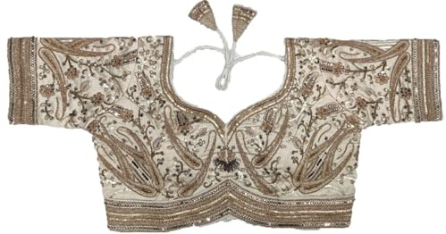 Pujia Mills Chemisier de mariée prêt à l'emploi avec broderie en cuivre et paillettes - Style ethnique indien - Chemisier cousu à manches mi-longues - Pour femme - Sari de mariée Lehenga Choli