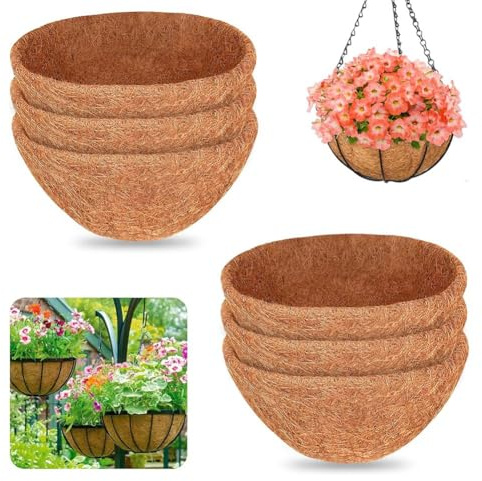 AWAOVV Juego de 6 cestas colgantes redondas de natural, 10 unidades, para cestas colgantes con flores