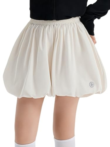 Rolanko Short Bouffant Plissé à Jambes Larges pour Filles Taille Élastique Mignon Jupe Ballon, Blanc, Taille: 11-12 Ans/160