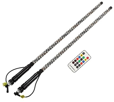 Luqeeg 2 PCS LED -pisklampor, 20 Färger Av Roaded Flagstång Varningslampa med Fjärrkontroll och Ljudkontroll 360 ° Lysning Spiral RGB Jagar Upplysta Piskor för ATV UTV Dune Buggy