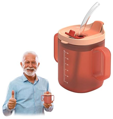 MINZHI Gobeletaveccouvercleetpaille,Gobeletanti-fuitespouradultes,Gobeletpourpersonnesâgées, Gobeletavecanses,300ml, avec couvercle et paille, convient aux personnes âgées et aux adultes