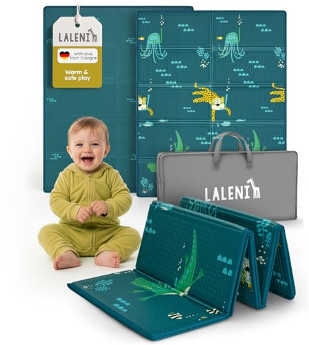 Laleni Krabbelmatte Baby 120x150x1 cm - wasserdichte Spielmatte Baby faltbar - isolierende Bodenmatte Kinder - weich & schützt vor kaltem Untergrund - Krabbeldecke outdoor & indoor - Wasser-Motiv