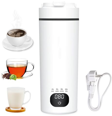 Hervidor de agua de viaje pequeño de 450 ml, hervidor de agua de viaje pequeño con 4 niveles de temperatura, mini hervidor de agua portátil, hervidor de agua portátil con función de cocción rápida