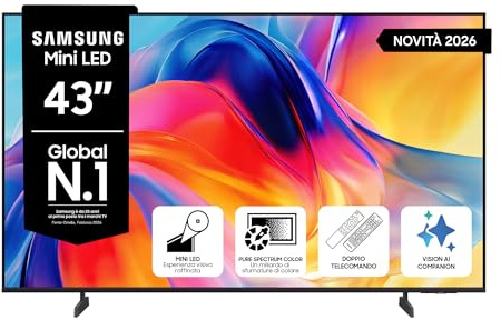 Samsung Smart TV 43 UE43M72HAUXZT Mini LED 4K, HDR 10+, Motion Xcelerator 144Hz, Dynamic Sound Pack, Gaming Hub, Pure Spectrum Color, Knox Security, Voice Control with AI(VAC), Vision AI, 2026