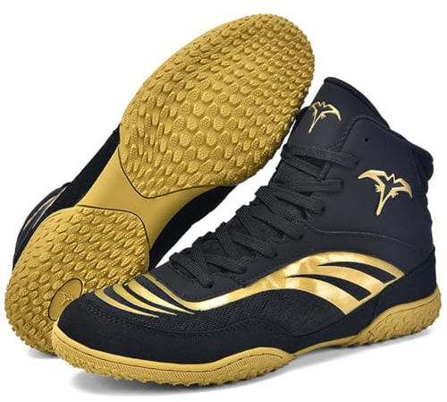 TvzsiY Chaussures de Lutte pour Hommes Bottes de Boxe Antidérapantes Professionnelles avec Antidérapantes Semelles en Caoutchouc pour Boxe, Kickboxing, Lutte