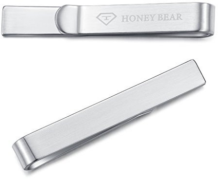 Honey Bear 4cm Herren Kinder Krawattennadel Krawattenklammer für schmale Krawatten Edelstahl Tie Clip (Gebürstetes Silber)