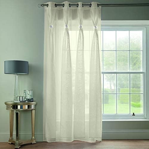 Alan Symonds Diana Dolly Diamante Ring Top Curtain Panel (Cream, 57 x 72 [145x183cm])