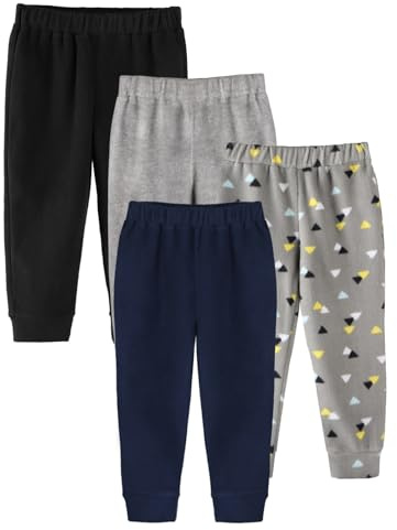 GLASH Kids Baby Boy Pants, 4-Pack 18M Boys Fleece Joggers Black/Grey/Triangle/Navy