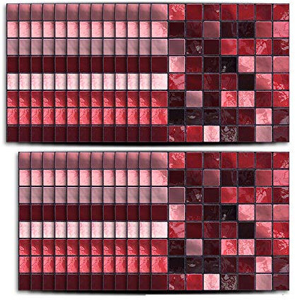 Hiser 25pcs Kitchen Bathroom Wall Tile Stickers, DIY Square Classic Marble Mosaic Style Waterproof Decals Sticker for Kitchen Living Room Bathroom Home Decor Self-Adhesive (Red,10 x 10 cm)
