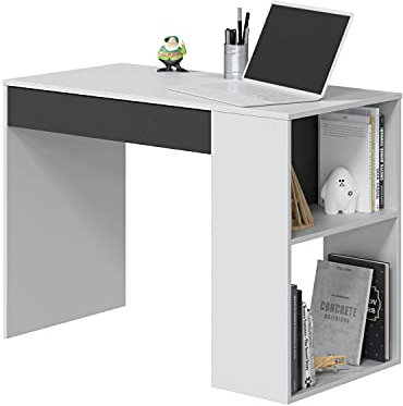 Habitdesign Mesa de Estudio con 1 Cajon, Mesa de Estudio o Escirtorio, Modelo Masster, Acabado en Blanco Artik y Gris Antracita, Medidas: 101 cm (Ancho) x 73 cm (Alto) x 50 cm (Fondo)