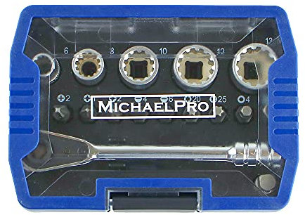 MichaelPro MP012005 1/4 Micro Bit Ratchet Mini Screwdriver High Torque 17 in 1 Close Quarter Ratchet with Bits, Wedge Flutes and Adapter