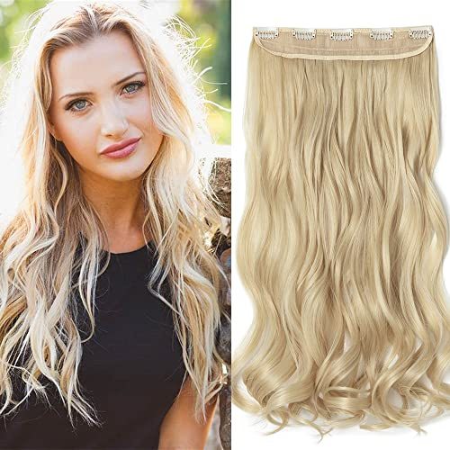 SEGO Clip in Extensions 60 cm lång 3/4 fullt huvud hårförlängning hårstycke vågig 1 bård naturlig för flickor Golden Mix blekblond