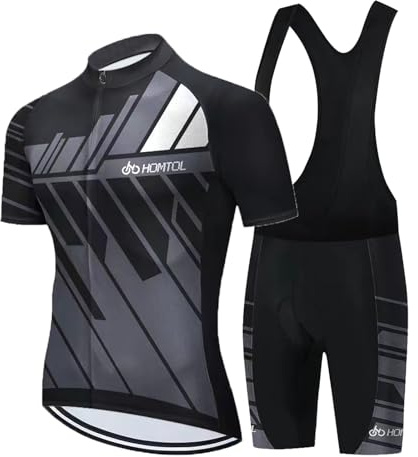 HOMTOL Rennrad Trikot Herren Kurzarm Radtrikot Set Fahrradbekleidung herren Fahrrad Anzug Radsport-bekleidung Radhose mit 3D-Gel-gepolsterten Shorts Radtrikots (H-schwarz, L)