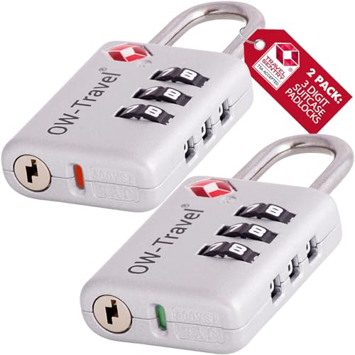 OW-Travel Cadenas Valise Avion, Cadenas TSA Code 3 Chiffres Argent Lot de 2