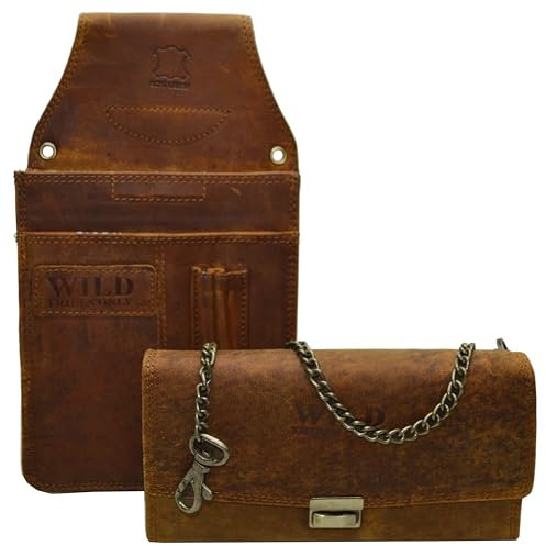 flevado Großes XXL Kellnerset Vintage Optik echt Leder Börse und Halfter Colt braun