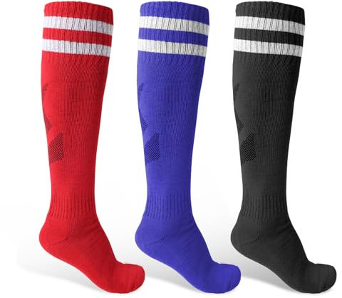 3 Pairs Soccer Socks, Sport Knee High Socks Calf Compression Athletic Socks for Adult Men and Women Football, Running (DE/NL/SE/PL, Numerisch, 38, 45, Regular, Regular, 013-Multiple Colors-3 Pairs)