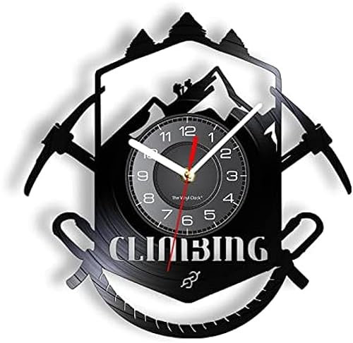 ENILSA Silent Round Wall Clock Mountain Climbing Logo Wall Clock Hiking Trail Ice Axe Extreme Sport Equipment Vinyl Record Wall Clock Climbers Gift For Kitchen Wall Art Gift