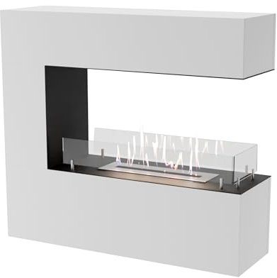 GLOW FIRE Ethanol Kamin ORKLAND (Wandkamin) - Bioethanol Kaminofen für Indoor mit Holz-Fassade, 3 h Brenndauer, über 2kW Heizleistung, 100 x 90 x 30 cm - Weiß