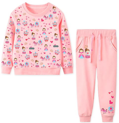 Baogaier Chándal Deporte Niña Pulóver y Pantalones con Bolsillos Conjuntos Deportivos Sudaderas Algodón Mangas Largas Trajes Ropa Deportiva Camisa Casual Rosa Chica Niñas 5-6 años