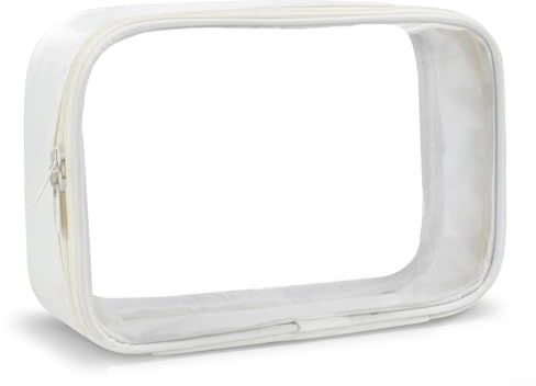 Moyad Clear Travel Toiletries Bag, 1 Pack TSA Approved Quart Size Airport Security Liquids Bags, Transparent Carry On Makeup Pouch Cosmetic Organizer for Women Men, Beige