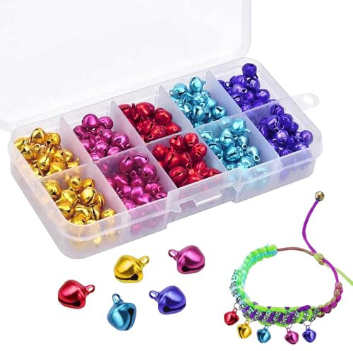 300 Stück Bunte Kleine Glöckchen 5 Farben Glöckchen zum Basteln 8 mm mit Aufbewahrungsbox zum Basteln aus Aluminiummaterial zum Basteln für Schmuckherstellung Weihnachten Dekoration