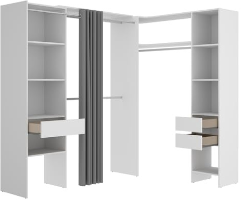 PEGANE Kit Armoire Dressing d'angle Extensible en Bois mélaminé Coloris Blanc - Longueur 164-214 x Profondeur 141 x Hauteur 205 cm