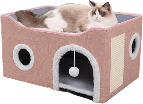 ERNAN Casa Gatos Interior, Cama para Gato, Cama para Gatos Plegable con rascador para Gatos para Diversos Estilos de Decoración del Hogar, para Gatos Pequeños Animales Interiores (Pink)