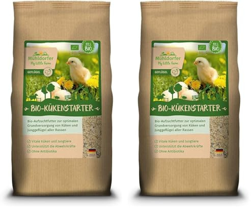 My Little Farm - Lanceur Biologique pour Poussins et Jeunes volailles de Toutes Races - sans antibiotiques - Acceptation maximale - Pas de sélection de Nourriture - 2 kg (Lot de 2)