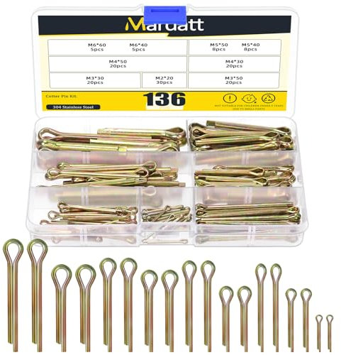 Mardatt Cotter Pins 136 Stück 9 Größe Splinte Sortiment Kit, verzinktem Stahl Splint Splint Befestigungsklammern Hardware Stifte für Rasenmäher, LKWs, Traktoren, Stromversorgungsanlagen