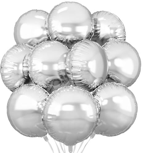 Silver Round Foil Balloons,20Pcs Round Shaped Balloons 18Helium balloon for Birthday Party Baby Shower Wedding Decorations