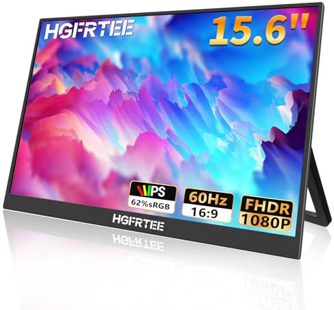 HGFRTEE Monitor portatile 15,6 Pollici FHD, Schermo Portatile 1920 x 1080 FHD, 60Hz, Antiriflesso IPS, USB-C, mini HDMI, Altoparlante, Supporto Pieghevole, VESA, per PC, Laptop, Mobile