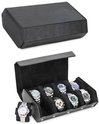 Hiram Hexagon Watch Storage Case Genuine Leather Watch box for 8 Watches Protective Storage Organizer Box for Watches (Black)