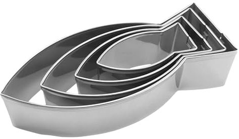 zjhukfmc 4 formine per biscotti a di pesce, in acciaio inox, stampi personalizzati a di pesce, forme di specie marine, stampo da forno, coda piatta e forchetta per biscotti