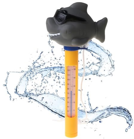 Termometro Piscina, Termometro Galleggiante per Piscina con Cordicella, Swimming Pool Thermometer Portatile Robusto per Vasche da Bagno, Spa Esterni/Interni, Piscine, Peschiere e Jacuzzi (Squalo)