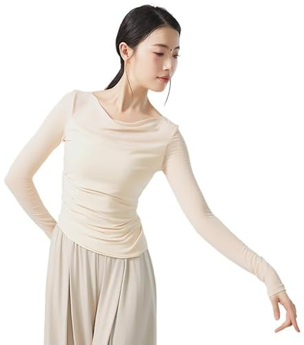 HEARTTOUCH Ballettjacke Damen Tanzjacke Langarm Ballett Wrap Top Tanz Yoga Shirts Slim Fit Gym Tops Wickelbluse Ballett Shirts Tanzbekleidung (Beige,S)