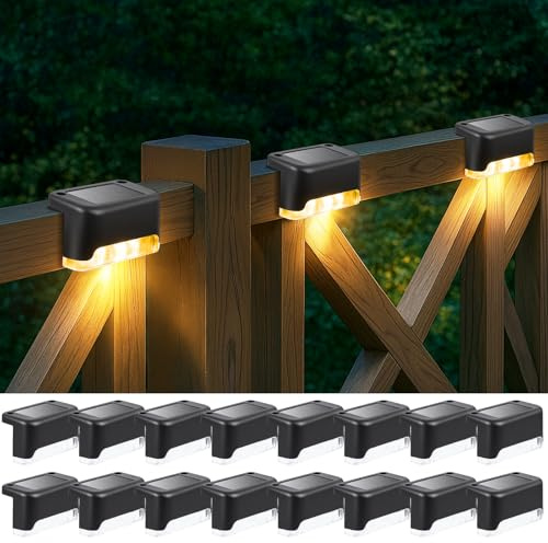 Ninonly Luci Solari da Giardino Esterno, 16 pezzi Luce Solare per Scale Impermeabile, Lampade solari Decorazioni Giardino per Recinzioni Patio Passi Sentieri