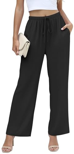 NILOUFO Summer Pants for Women Lightweight Wide Leg Pants with Pockets