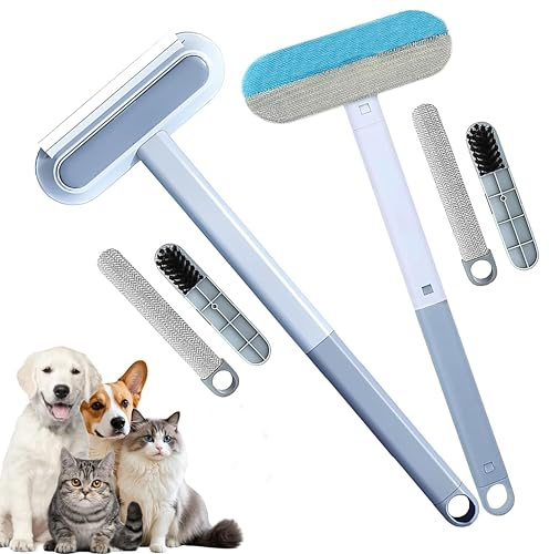 2 Pcs Pet Hair Removel Tool,4 in 1 Multifunctional Pet Dog Cat Hair Removal Broom, Reusable Washable Cleaning Brush for Furniture, Couch, Carpet, Clothes, Window