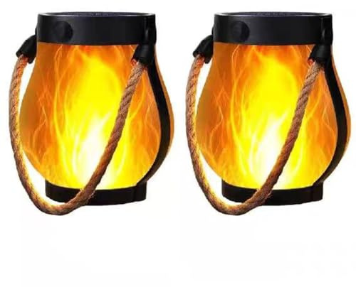 Dancing Flame Solcellslykta Flamma Verandalyktor med USB Dubbelläge Hängande Fladdrande Lågor Trädgårdslågor for Terrassstaket Trädgårdsdekoration(2pcs)