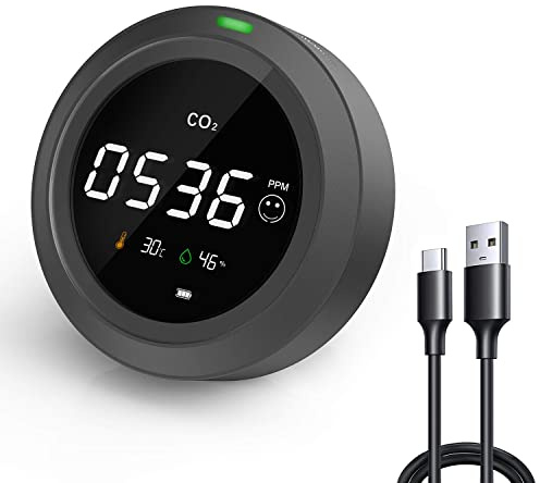 LifeBasis - Medidor de CO2 3 en 1, detector de dióxido de carbono, medición de temperatura, humedad y calidad del aire, detector de CO2 con pantalla LCD, 0-5000 PPM/sensor NDIR preciso, color negro