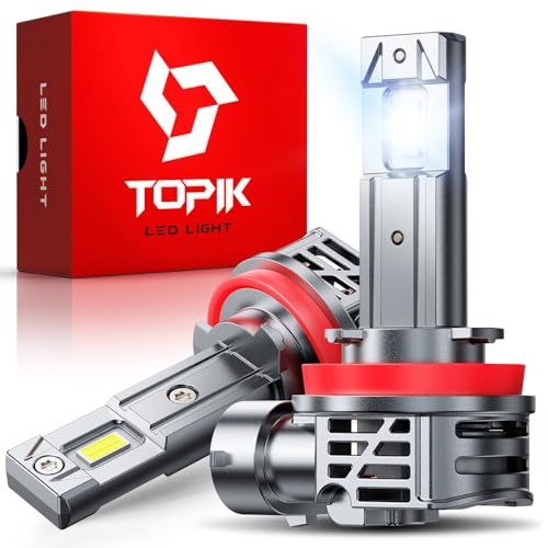 TOPIK H11 H8 H9 Bulbs, 32,000LM Brighter 6500K Cool White, Anti-Flicker, 50,000Hrs Lifespan, H8/H9 Light Compatible for Cars Trucks SUVs, Pack of 2