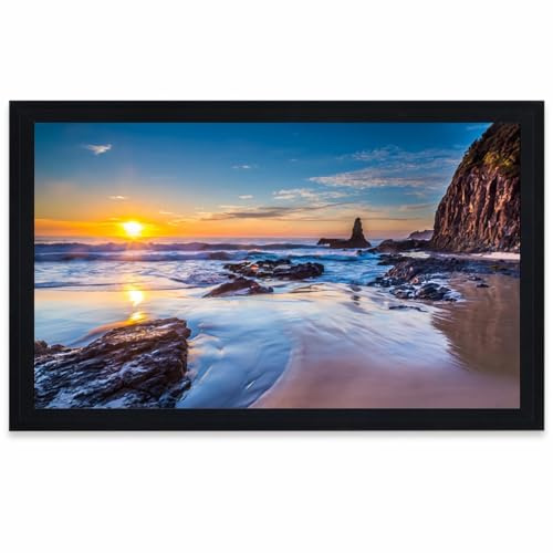 Pantalla de Proyección 4K HD 16:9 con Marco Fijo, Disponible en Tamaños de 72 84 92 100 Pulgadas, de Fibra de Vidrio Gris, para Cine en Casa u Oficina,Montaje en Pared(92inch)
