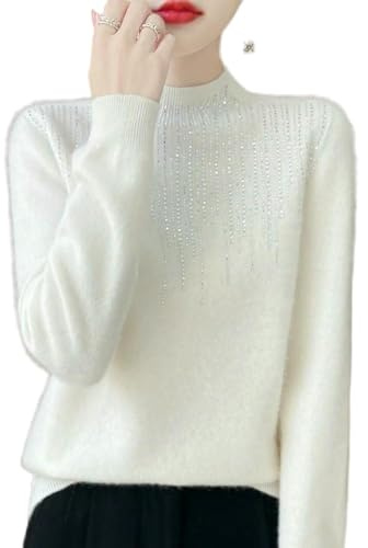 QXDZSW Höst/vinter 24 tryckt diamant stickad halvhöjd tröja dam ull topp lös varm kashmirtröja, bai, XL