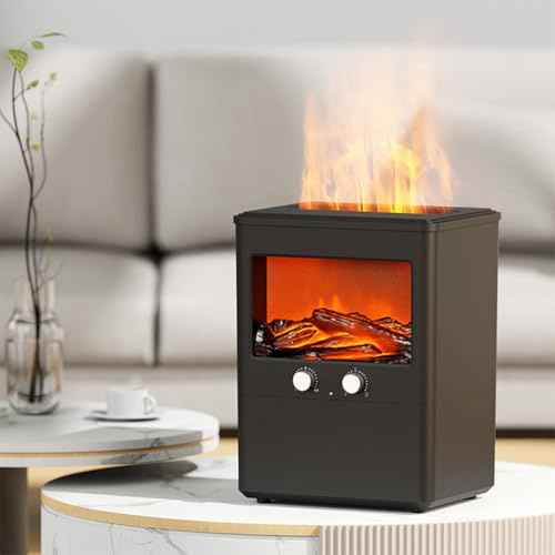 Gettimore Fireplace Humidifier and Aroma Diffuser with Remote Control, 300ml Tank, Realistic Flame Projection, for Auto Shut-Off