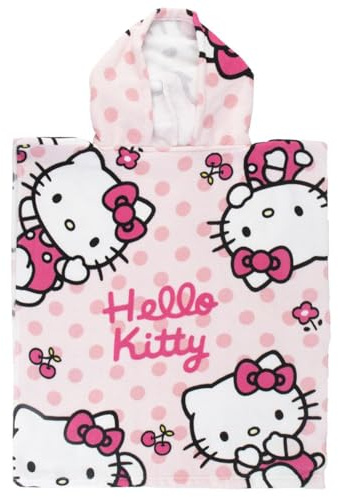 The Geeky Pop Hello Kitty - Poncho da bagno per bambini, con cappuccio, 50 x 115 cm, morbido, leggero e ad asciugatura rapida, spiaggia e piscina, regalo estivo