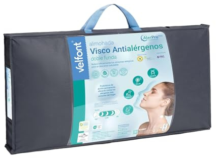 Velfont Almohada Ergonómica Viscoelástica Antialérgenos con Tecnología AlerProTECH, Doble Funda 100% Algodón y Microfibra, Alta Densidad, Firmeza Media (75 cm)
