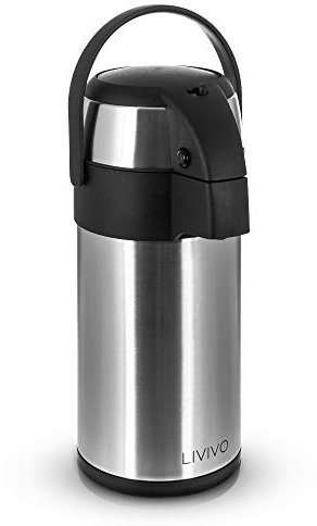 LIVIVO Stainless Steel Airpot Hot Tea Coffee Drinks Vacuum Flask Jug - Suitable for hot or Cold Drinks up to 24 Hours (3L - 3 Litre Flask)