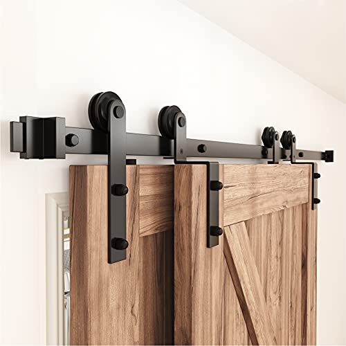 ZEKOO 4 FT Bypass Sliding Barn Door Hardware Kit, Single Track, Double Wooden Doors Use, Flat Track Roller, One-Piece Rail Low Ceiling (4FT Single Track Bypass)